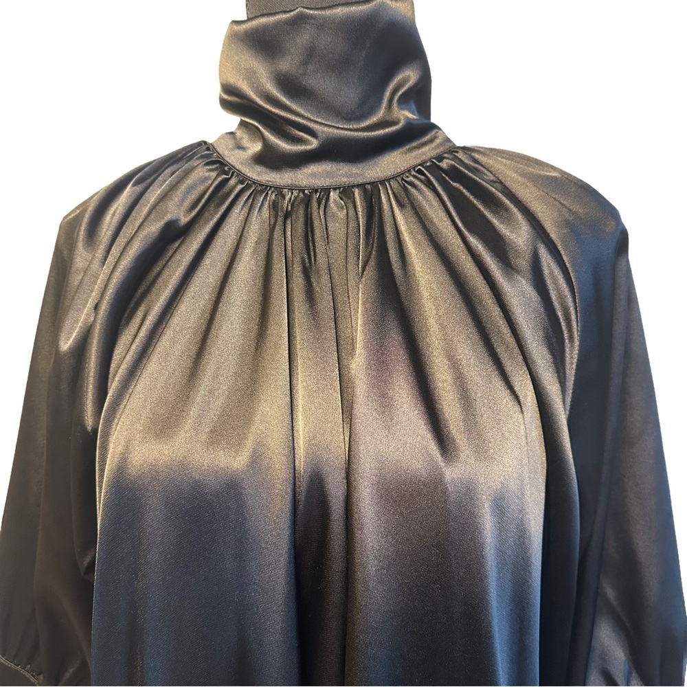 🖤Y2K Black Satin High-Neck Blouse | Adjustable Collar 🖤 - Picture 6 of 14